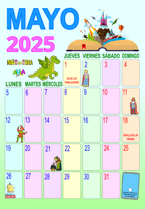 Calendario mural Mayo 2025