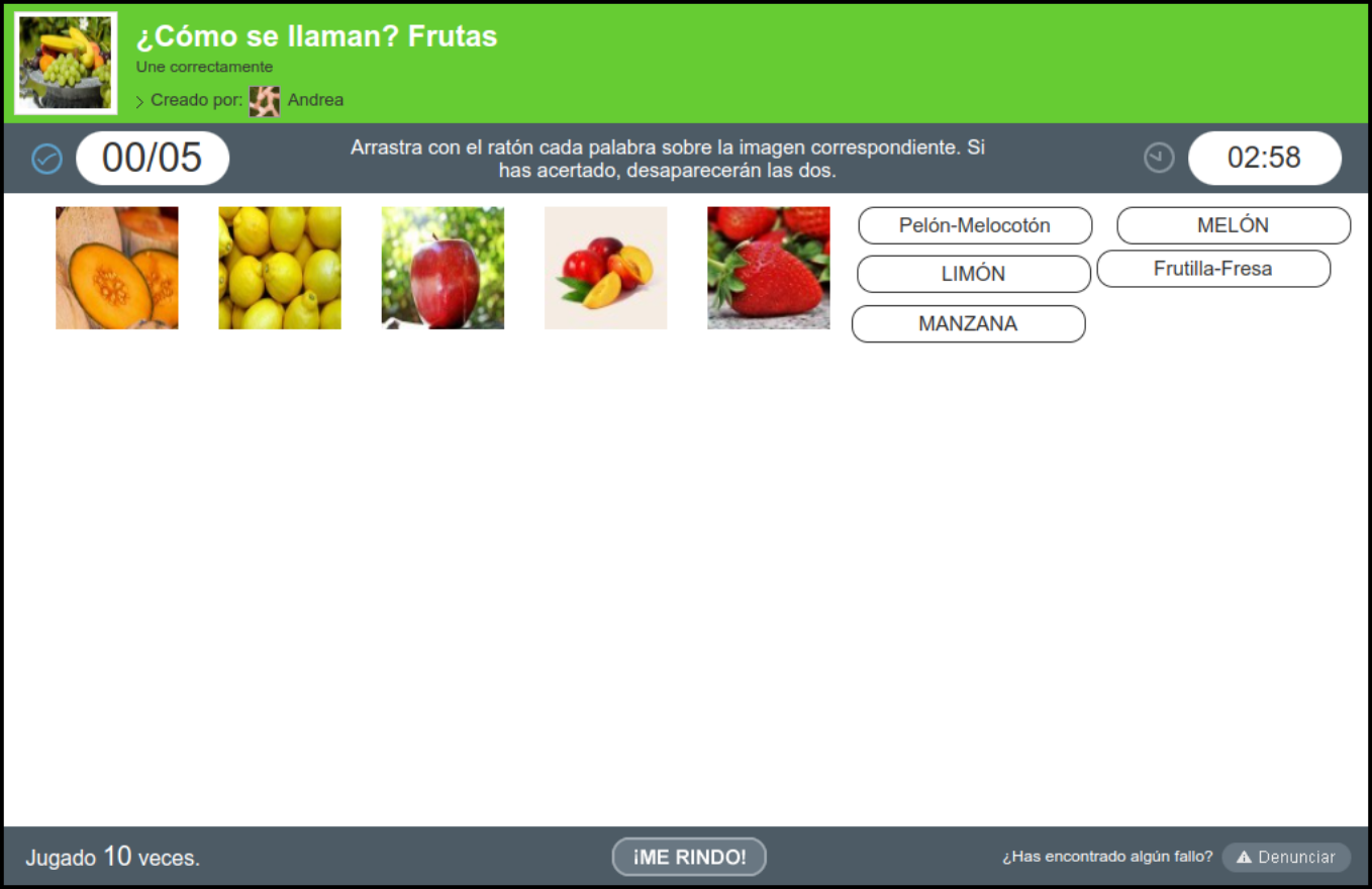 Juego de reconocer frutas